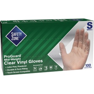 Safety Zone Powdered Clear Vinyl Gloves - Small Size - Clear - Powdered, Latex-free, Comfortable, Allergen-free, Silicone-free, DINP-free, DEHP-free - For General Purpose, Cle
