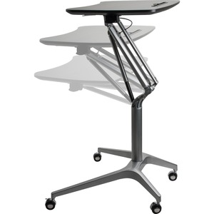 Lorell Gas Lift Height-Adjustable Mobile Desk - Black Rectangle Top - Powder Coated Base - Height Adjustable - 28.70" to 40.90" Adjustment - 28.25" Table Top Width x 18.75" Ta
