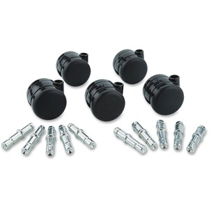 Master Mfg. Co Deluxe Duet Non-Hooded Carpet Caster Set - Includes 5 wheels and 10 stems; 5 each: 7/16"x7/8" and 3/8"x7/8, 110 lbs./Caster, Matte Black