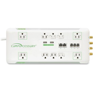 Compucessory Slim 10-Outlet Surge Protector - 10 x AC Power - 3420 J - Coaxial Cable Line