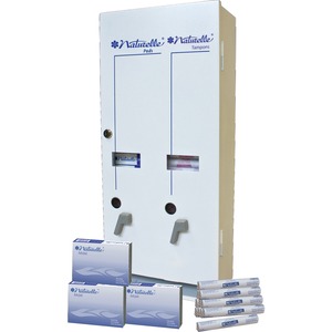 Impact Dual Vendor Hygiene Dispenser - 12 x Sanitary Napkin, 19 x Tampon - 24" Height x 10.8" Width x 5.5" Depth - Metal - White - Window, Locking Coin Box - 1 Each