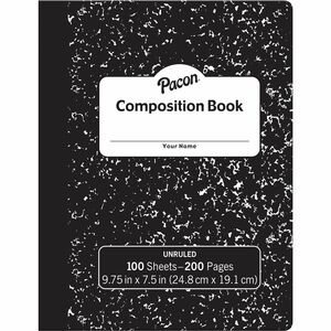 Pacon Unruled Compositon Book - 100 Sheets - Plain - Unruled - 7 1/2" x 9 3/4" - Black Cover Marble - 24 / Carton