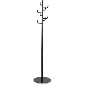 Safco Hook Head Coat Rack - 8 Hooks - 67" Height - for Coat, Jacket, Purse, Hat, Garment - Tubular Steel - Black - Powder Coated - 1 Each