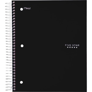 Five Star Wirebound Black 5-subject Notebook - 200 Sheets - Wire Bound - Wide Ruled - 3 Hole(s) - 8" x 10 1/2" - BlackPlastic Cover - Perforated, Water Resistant, Durable Cove