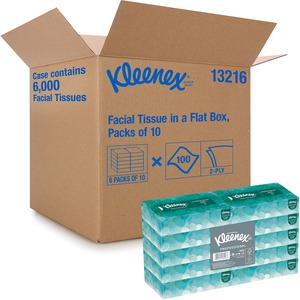 Kleenex Flat Box Facial Tissue - 2 Ply - 8" x 8.40" - White - Soft, Absorbent, Strong - For Face - 100 Per Box - 6000 / Carton
