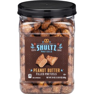 Office Snax Peanut Butter Filled Pretzels - Resealable Tub - Peanut Butter - 1.50 lb - 1 Each