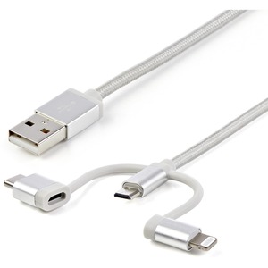 StarTech.com 1m USB Multi Charging Cable - Braided - Apple MFi Certified - USB 2.0 - Charge 1x device at a time - For USB-C or Lightning devices attach the correspon