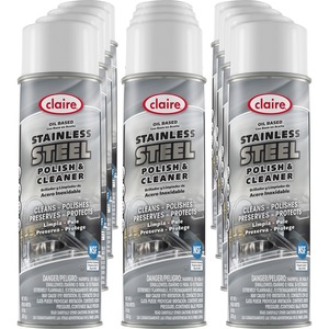 Claire Stainless Steel Polish and Cleaner - 15 fl oz (0.5 quart) - Lemon ScentCan - 12 / Pack - Non-abrasive, CFC-free - Clear