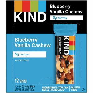 KIND Blueberry Vanilla Cashew Nut Bars - Trans Fat Free, High-fiber, Low Sodium, Dairy-free, Gluten-free, Peanut-free - Blueberry Vanilla Cashew - 1.41 oz - 12 / Box