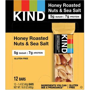 KIND Honey Roasted Nuts & Sea Salt Bars - Trans Fat Free, High-fiber, Low Sodium, Dairy-free, Gluten-free - Honey Roasted Nuts & Sea Salt - 1.41 oz - 12 / Box
