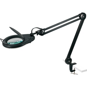Lorell Magnifier Lamp with Clamp-On - 33" Height x 5.1" Width - 22 W Bulb - Glass, Metal - Black