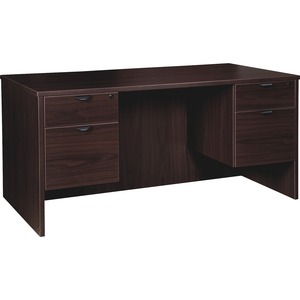 Lorell Prominence 2.0 Espresso Laminate Box/File Double-Pedestal Desk - 2-Drawer - 1" Top, 60" x 30" x 29" - 2 x File Drawer(s), Box Drawer(s) - Double Pedestal on Left/Right