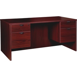 Lorell Prominence 2.0 Mahogany Laminate Box/File Double-Pedestal Desk - 2-Drawer - 1" Top, 60" x 30" x 29" - 2 x File Drawer(s), Box Drawer(s) - Double Pedestal on Left/Right