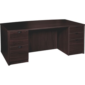 Lorell Prominence 2.0 Bowfront Double-Pedestal Desk - 1" Top, 72" x 42"29" - 5 x File, Box Drawer(s) - Double Pedestal - Band Edge - Material: Particleboard - Finish: Espresso