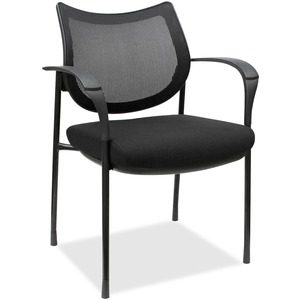 Lorell Mesh Back Guest Chair with Arms - Fabric Seat Material - Plastic Frame Material - Four-legged Base - Black - Armrest - 1 Each