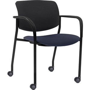 Lorell Advent Mobile Stack Chairs with Arms - Dark Blue Seat Color - Foam, Crepe Fabric Seat Material - Black Back Color - Plastic Back Material - Powder Coated, Black Frame C