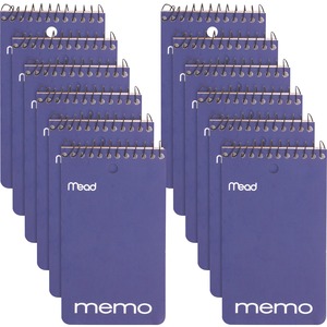 Mead Wirebound Memo Book - 60 Sheets - 120 Pages - Wire Bound - College Ruled - 3" x 5" - White Paper - AssortedCardboard Cover - Stiff-back, Hole-punched - 12 / Pack