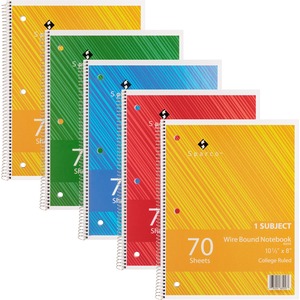 Sparco Wirebound Notebooks - 70 Sheets - Wire Bound - College Ruled - Unruled Margin - 16 lb Basis Weight - 8" x 10 1/2" - AssortedChipboard Cover - Subject, Stiff-cover, Stif