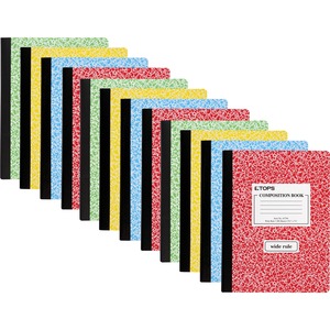 TOPS Wide Ruled Composition Books - 100 Sheets - 200 Pages - Sewn - Wide Ruled - 0.34" Ruled - Ruled Red Margin - 9.75" x 7.5"9.8" - White Paper - Assorted Cover Marble - Pape