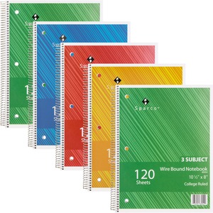 Sparco Wire Bound College Ruled Notebook - 120 Sheets - Wire Bound - College Ruled - Unruled Margin - 16 lb Basis Weight - 8" x 10 1/2" - Assorted Paper - AssortedChipboard Co