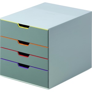 DURABLE® VARICOLOR® Desktop 4 Drawer Organizer - 11" W x 11-3/8" H x 14" D - 4 Drawers - Color Labeled Tabs - Charcoal