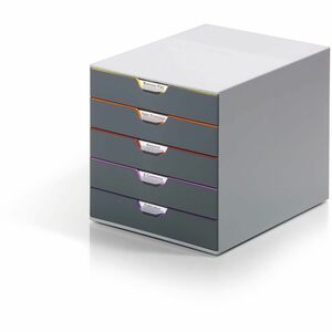 DURABLE VARICOLOR 5 - 5 Drawer(s) - 11" Height x 11.50" Width x 14" Depth - Label Holder, Stackable, Non-slip Feet - Gray - Acrylonitrile Butadiene Styrene (ABS) - 1 Each