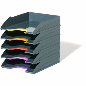 DURABLE VARICOLOR Desk Tray - Desktop - Stackable, Front Cut-out - Gray - Plastic - 5 / Pack