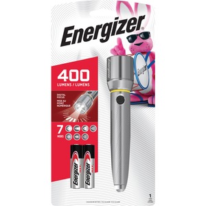 Energizer Vision HD Performance Metal Flashlight with Digital Focus - LED - 400 lm Lumen - 2 x AA - Battery - Metal - Water Resistant - Chrome - 1 Each