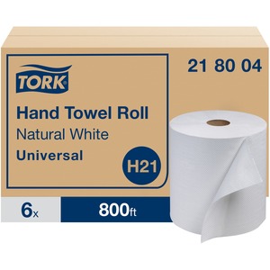 TORK Universal Hand Towel Roll - 1 Ply - 7.90" x 800 ft - 7.90" Roll Diameter - White - Paper - Embossed, Absorbent, Long Lasting - For Hand - 6 / Roll