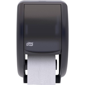 TORK Bath Tissue Roll Twin Dispenser - Roll Dispenser - 12.8" Height x 7.5" Width x 7" Depth - Plastic - Smoke - Translucent, Easy to Clean, Impact Resistant, Lockable, Long L