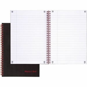 Black n' Red Hardcover Business Notebook - 70 Sheets - Twin Wirebound - Ruled9.9" x 7" - Black/Red Cover - Bleed Resistant, Ink Resistant, Hard Cover, Perforated, Foldable - 1