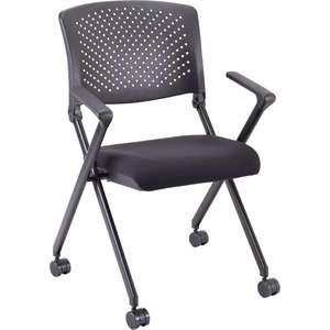 Lorell Upholstered Foldable Nesting Chairs with Arms - Black Seat Color - Fabric Seat Material - Black Back Color - Plastic Back Material - Metal Frame Material - 2 / Carton