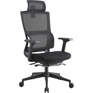 Lorell Mesh High-Back Chair w/Headrest - Black Seat Color - Black Back Color - Mesh Back Material - High Back - 5-star Base - 1 Each