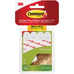 Command Poster Strips - 1.81" Length x 0.63" Width - 136 / Pack - White