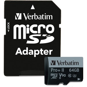 Verbatim 64GB Pro II Plus 1900X microSDXC Memory Card with Adapter, UHS-II V90 U3 Class 10 - 295 MB/s Read - 255 MB/s Write - 1900x Memory Speed - Lifetime Warranty