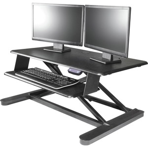 Kantek Electric Sit-Stand Desktop Riser - Up to 24" Screen Support - 60 lb Load Capacity - 23.40" Height x 35" Width x 26" Depth - Desktop - Steel, Medium Density Fiberboard (