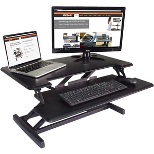 Victor High Rise Height Adjustable Compact Standing Desk with Keyboard Tray - 19" Height x 32.50" Width x 18" Depth - Desktop - Wood, Laminate, Steel - Gray, Black - Ergonomic
