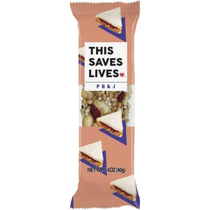 This Saves Lives P B & J Snack Bar - Gluten-free, Non-GMO, Low Sugar, High-fiber - Peanut Butter & Jelly - Box - 1.40 oz - 12 / Box
