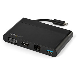 StarTech.com USB C Multiport Adapter with HDMI and VGA - Mac / Windows / Chrome - 4K - 1x USB-A Port - GbE - USB-C Adapter - Hideaway Cable - Turn your laptop into a