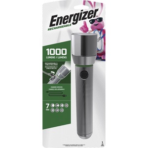 Energizer Vision HD Rechargeable LED Flashlight - LED - 1000 lm Lumen - Battery Rechargeable - Battery, USB - Aluminum Alloy - Drop Resistant, Impact Resistant - Aluminum - 1