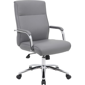 Boss Modern Executive Conference Chair-Grey - Gray Seat Color - Vinyl Seat Material - Gray Back Color - Vinyl Back Material - Chrome Frame Color - 5-star Base - Armrest - 1 Ea