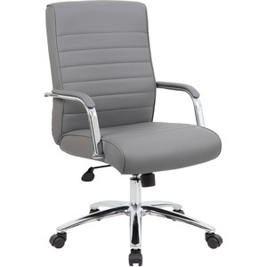 Boss Modern Executive Conference Chair-Ribbed Grey - Vinyl Seat Material - Vinyl Back Material - Chrome Frame Color - 5-star Base - Ribbed Gray - Armrest - 1 Each