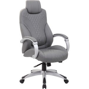 Boss Hinged Arm Executive Chair With Synchro-Tilt, Grey - Gray Seat Color - Vinyl Seat Material - Gray Back Color - Vinyl Back Material - Silver Frame Color - 5-star Base - Ar