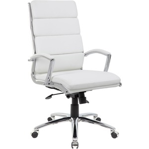 Boss Executive CaressoftPlus™ Chair with Metal Chrome Finish - White Seat Color - Vinyl Seat Material - White Back Color - Vinyl Back Material - Chrome Frame Color - High Back