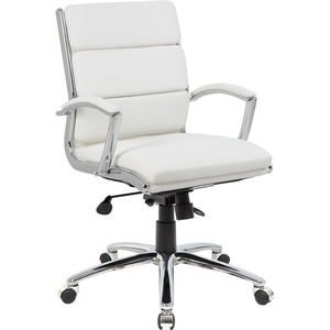 Boss CaressoftPlus™ Executive Mid-Back Chair - White Seat Color - Vinyl Seat Material - White Back Color - Vinyl Back Material - Chrome Frame Color - Mid Back - 5-star Base -