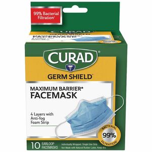 Curad Medical-grade FaceMasks - Recommended for: Healthcare - Fog, Fluid, Bacteria, Pollen, Dust Protection - White - Comfortable, Breathable, Adjustable Nose Guard, Fluid Res