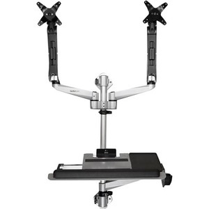 StarTech.com Wall Mount Workstation - Foldable Ergonomic Standing Desk - Height Adjustable Dual 30inch VESA Monitor Arm Andamp; Keyboard/Mouse Tray