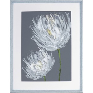 Lorell White Flower II Framed Abstract Art - 27.50" x 35.50" Frame Size - Gray, White - 1 Each