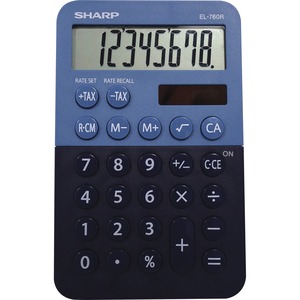Sharp EL-760RBBL Desktop Calculator - 3-Key Memory, Dual Power, Angled Display, LCD Display, Automatic Power Down, Extra Large Key - 8 Digits - LCD - Battery/Solar Powered - 1