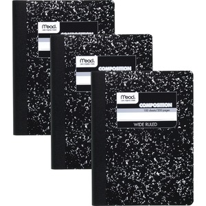 Mead Wide Ruled Comp Book - 100 Sheets - 100 Pages - Sewn - 9 3/4" x 7 1/2" - 9" x 7" x 0.5" - Black Marble Cover - Multiplication Table, Conversion Table, Reference Page - 3